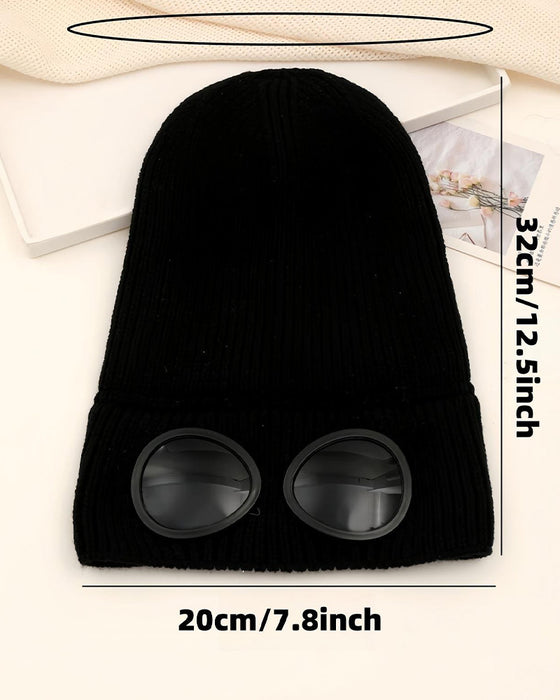 Unisex Solid Color Goggle Lens Design Beanie Hat