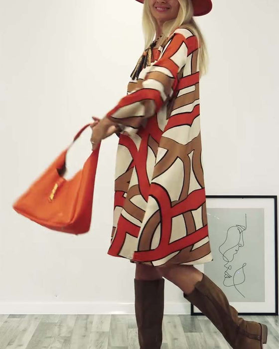 Round neck printed dress