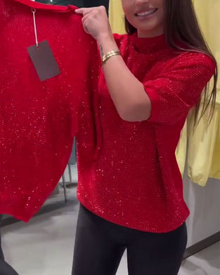 Turtleneck Short Sleeve Solid Color Pullover