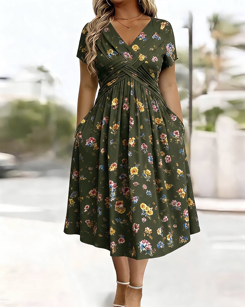 Floral Twist Short Sleeve Dress