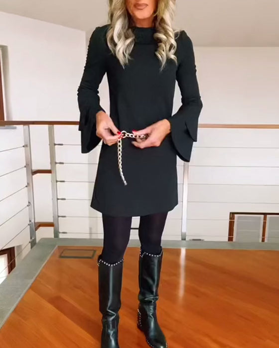 Solid color bell sleeve elegant dress