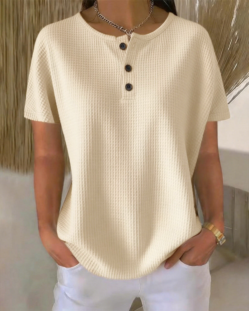 Button-Down V-Neck Casual T-Shirt