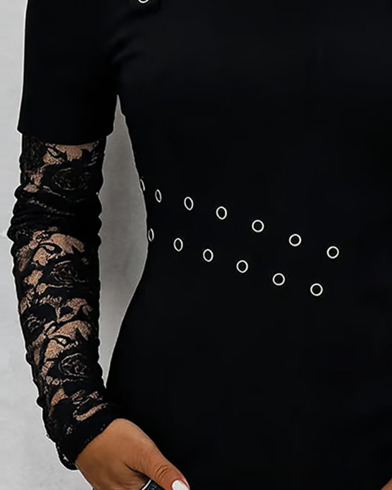 Cami Metal Buckle Lace Panel Blouse
