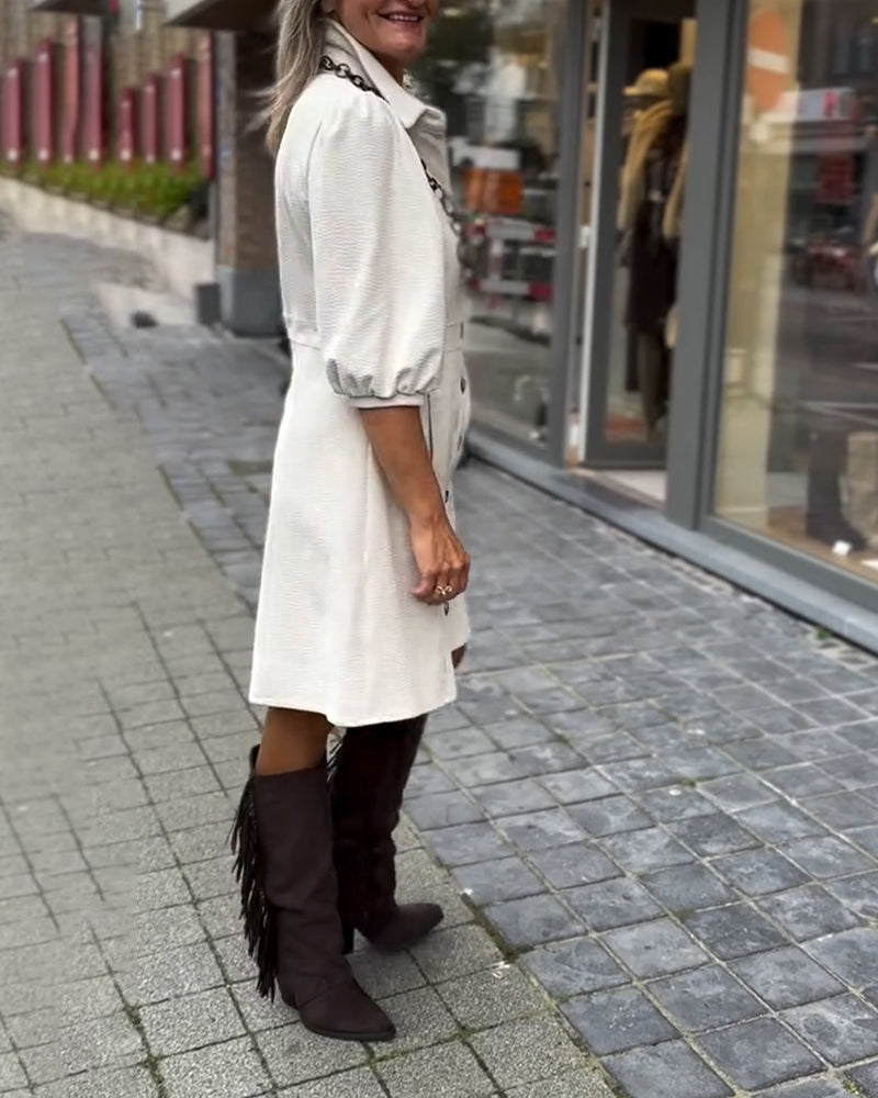 Collared Three-Quarter Sleeve Dress