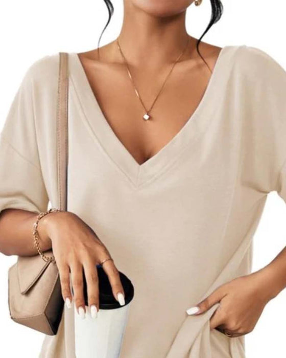 Solid Color V-Neck Sportswear Two-Piece Set