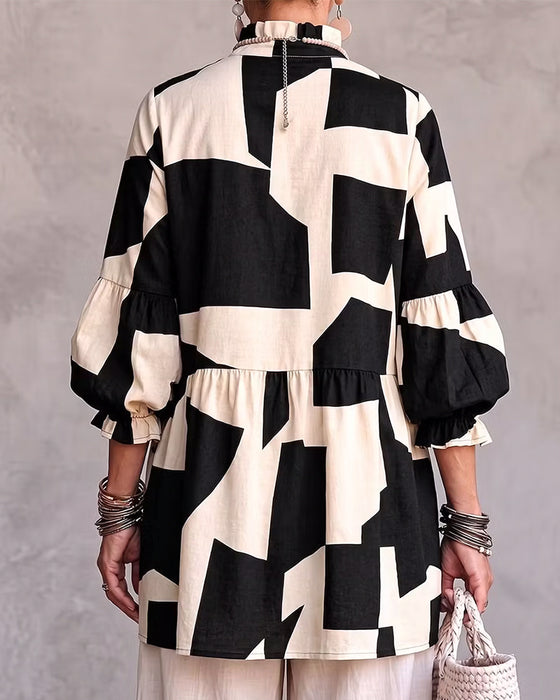 Geometric Pattern Loose Button Top