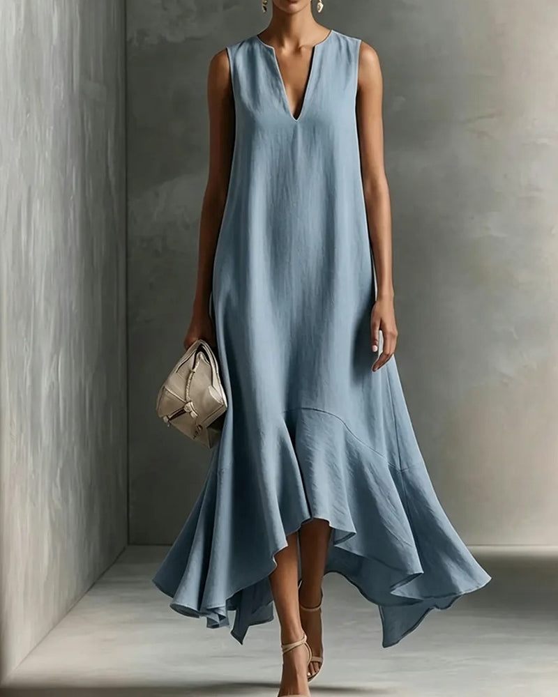 Sleeveless V-Neck Irregular Dress