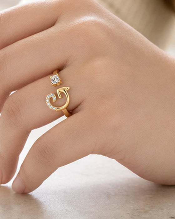 Adjustable Sparkling Initial Ring For Women