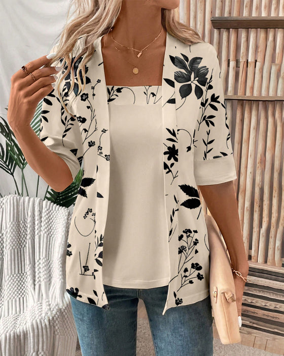 Floral Elegant Fake Two-Piece T-shirt