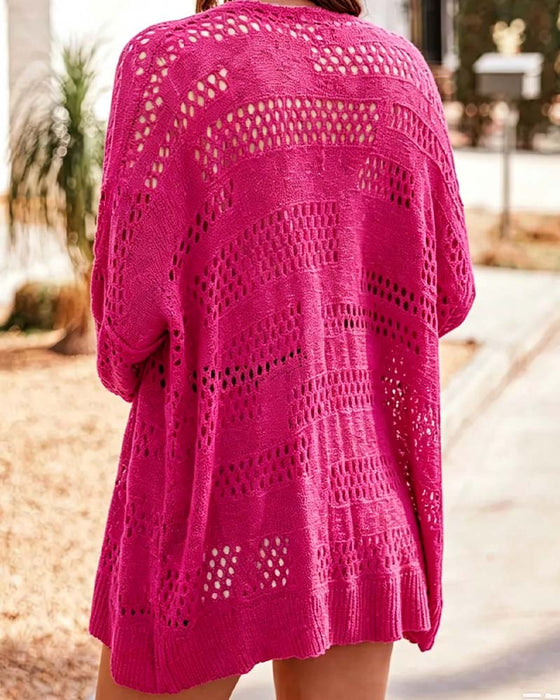 Solid Color Hollow Out Casual Cardigan
