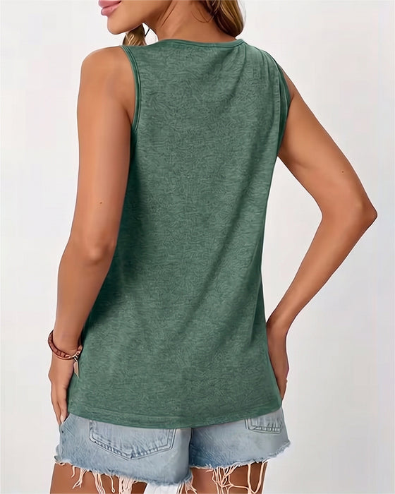 Solid Color U-Neck Pleated Tank Top
