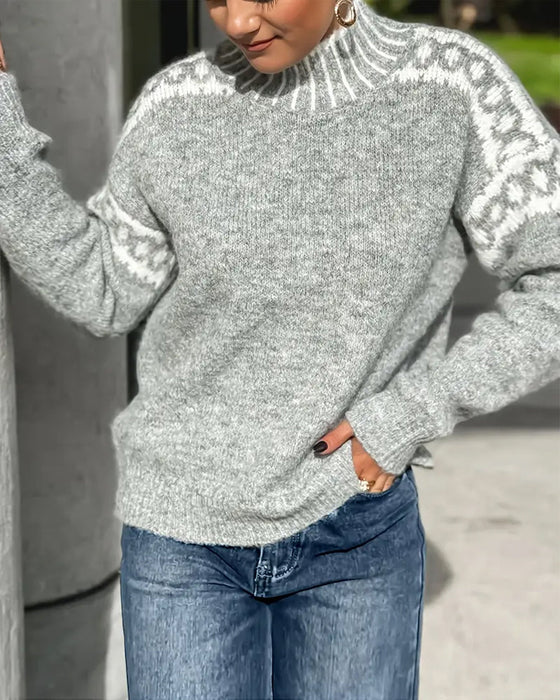 High Neck Patterned Contrast Jumper