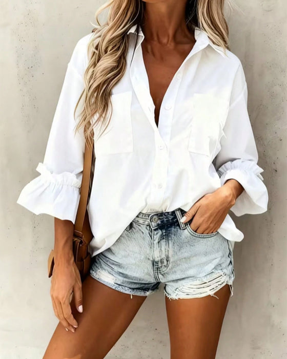 Solid Color Pocket Casual Shirt