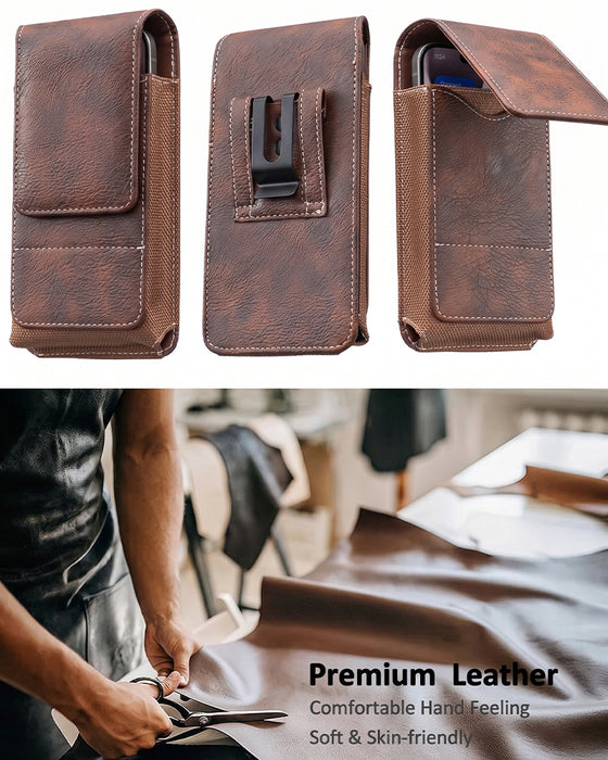 🔥Waist Belt Cell Phone Pouch 📱 Multi-Pocket Leather Holster with Card Holder