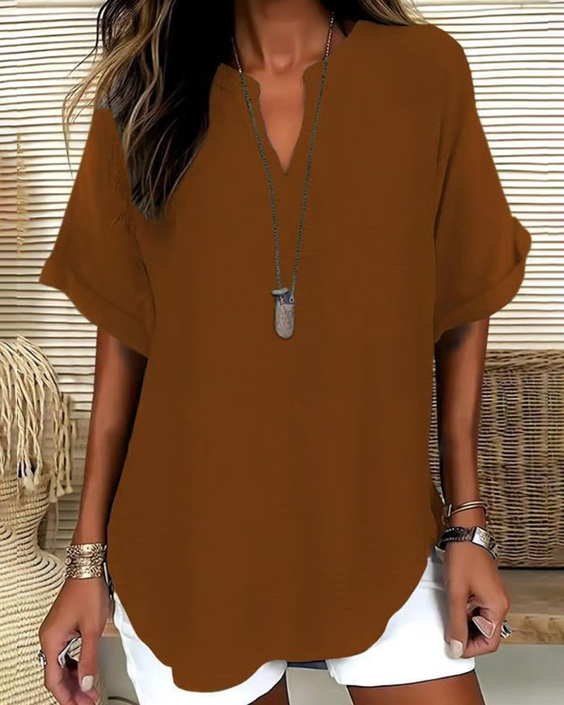 Loose Solid Color Women's Casual Blouse