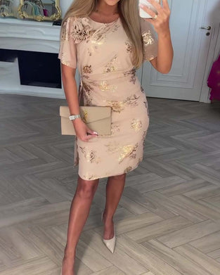 Bronzing Waist-Cinching Elegant Dress