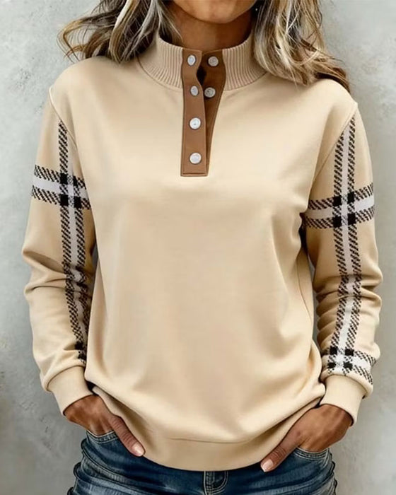 Turtleneck Button Striped Long Sleeve Sweatshirt