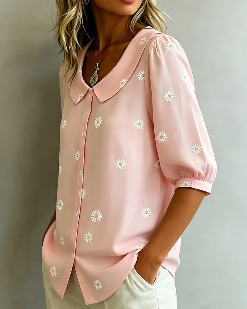Casual Floral Puff Sleeve Blouse