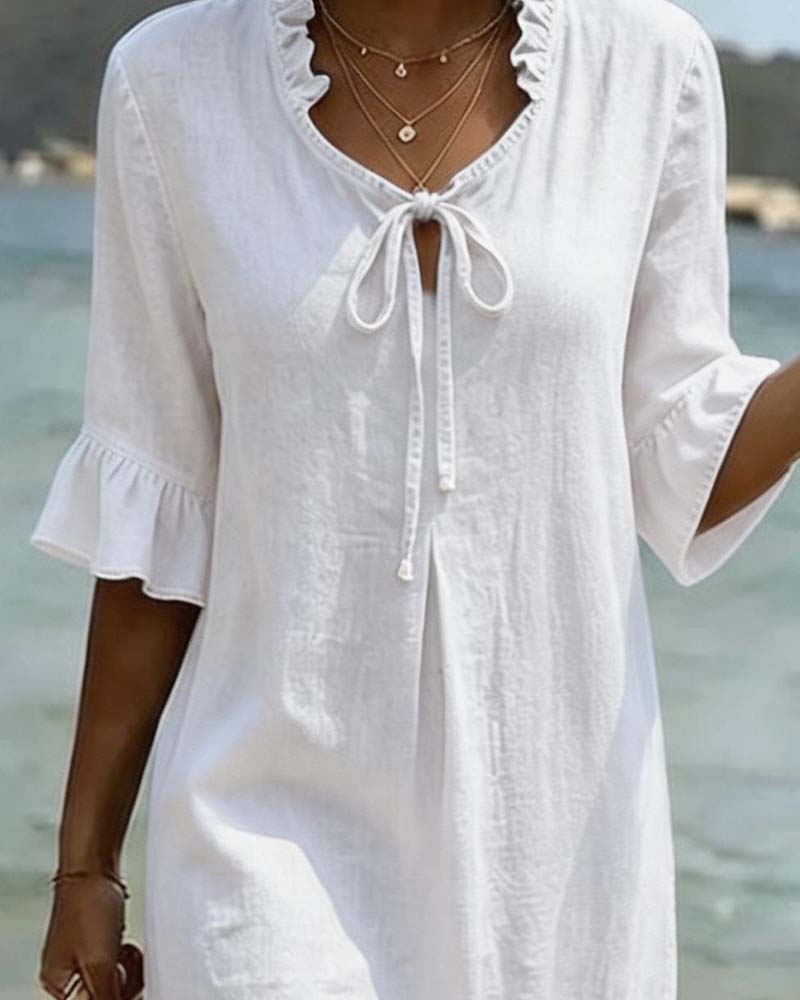 Lace Up Ruffle Sleeve Dress