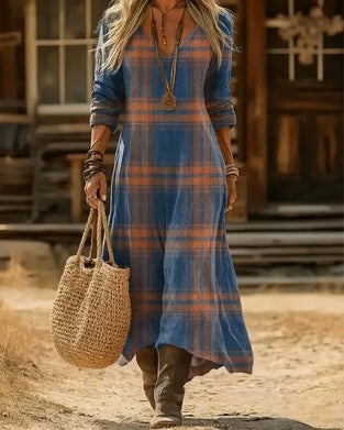 V-Neck Plaid Dress