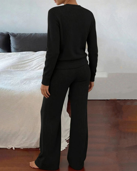 Casual Solid Color Two-Piece Set
