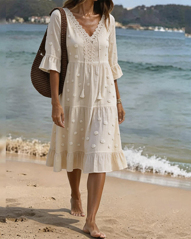 Ruffled V-Neck Tie Dress