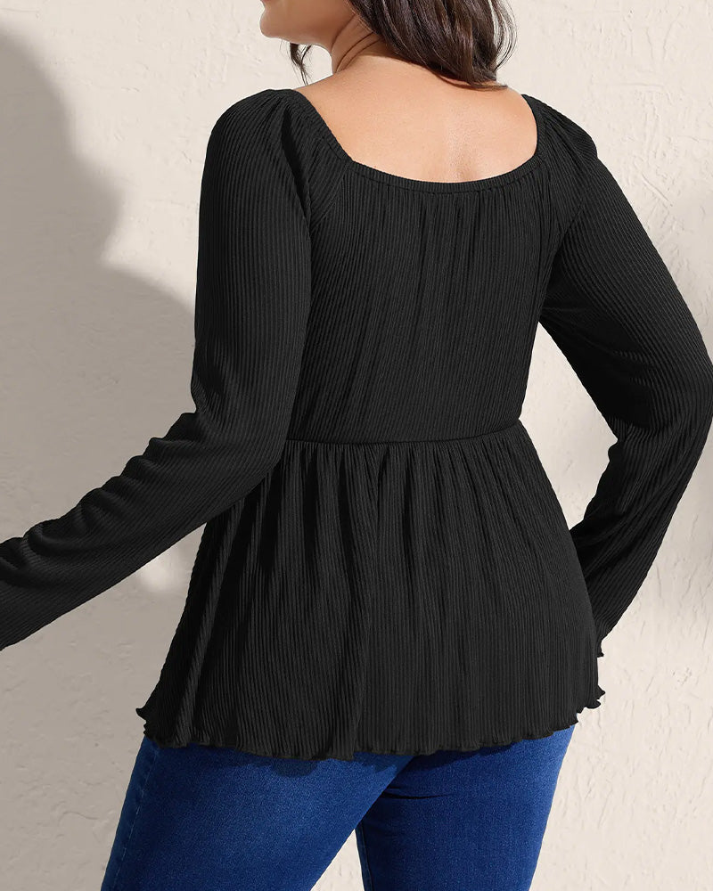 Drawstring Shirred Long Sleeve Top