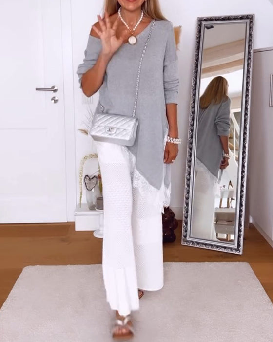 Off-Shoulder Hem Irregular Pullover