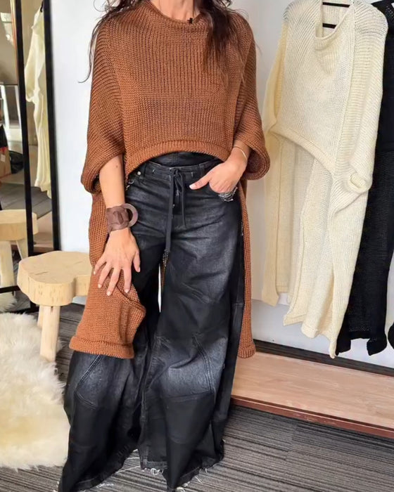 Irregular Solid Casual Pullover