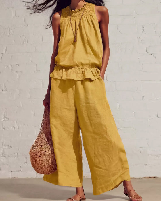 Sleeveless Ruffle Wide-Leg Pants Set