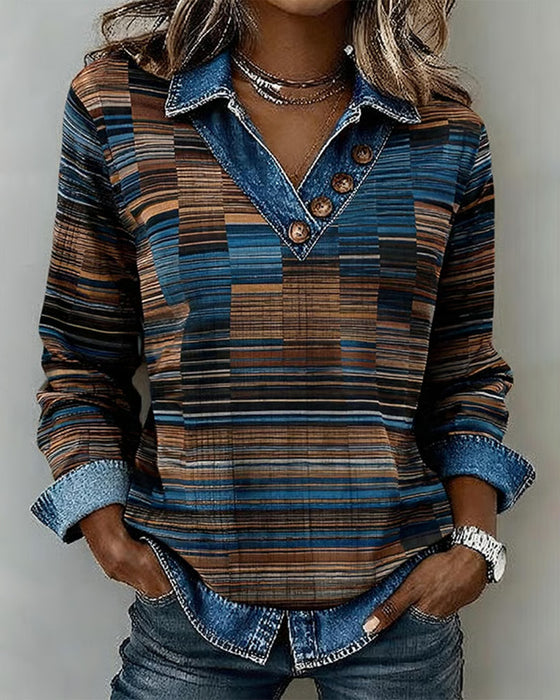 Denim Patchwork Stripe Vintage Top