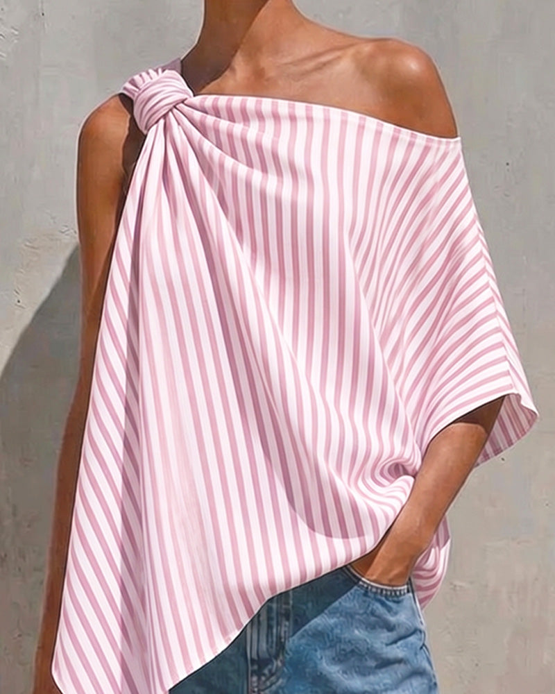 Striped Loose Asymmetric Design Blouse