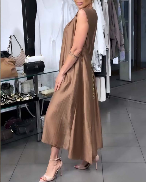 Sleeveless Round Neck Pleated Dress