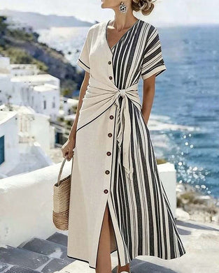 Short Sleeve Slit A-Line Dress