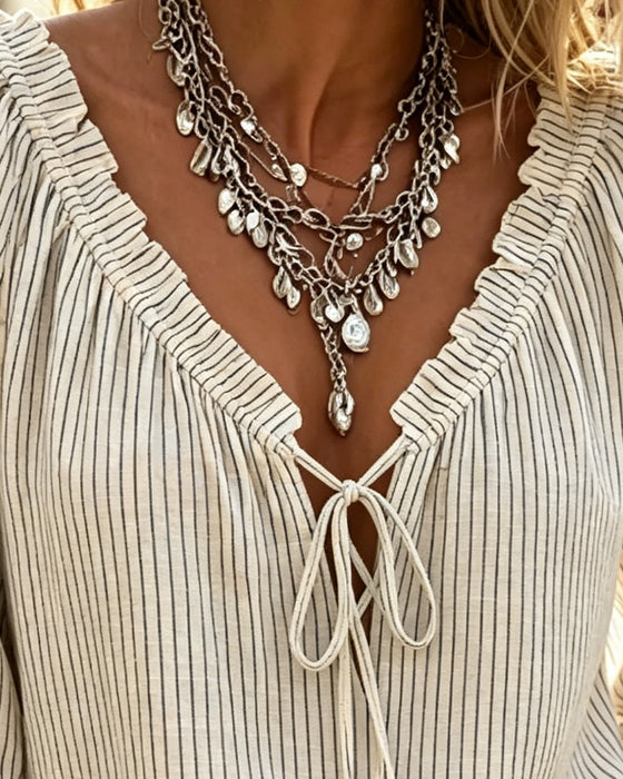 Casual Ruffle Sleeve Lace Up Blouse