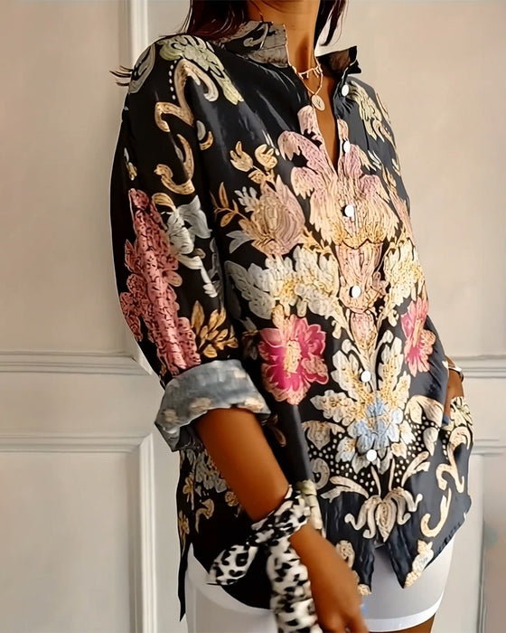 Collared Printed Button-Up Shirt