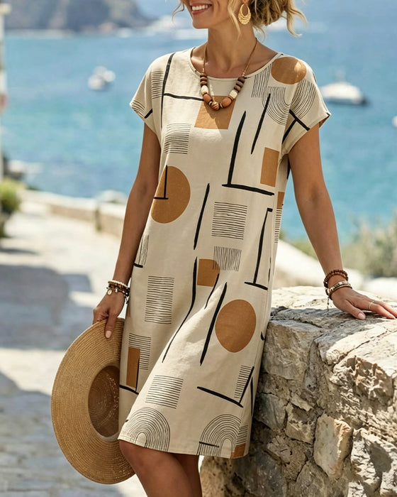 Geometric Print Loose T-Shirt Dress