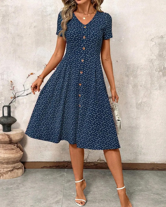 V-Neck Printed Short-Sleeved Dress