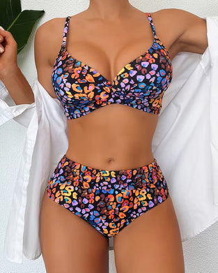 Fashionable Floral Print Two-Piece Swimsuit Bikini