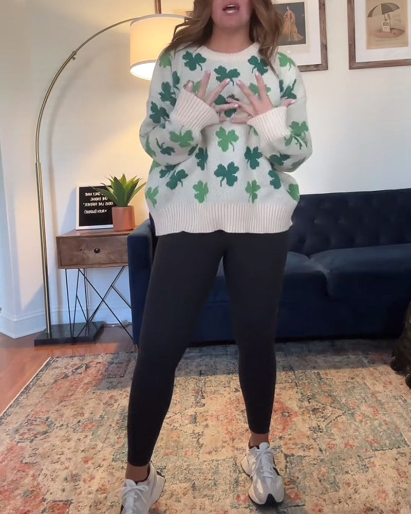 Casual Crew Neck Lucky Pullover