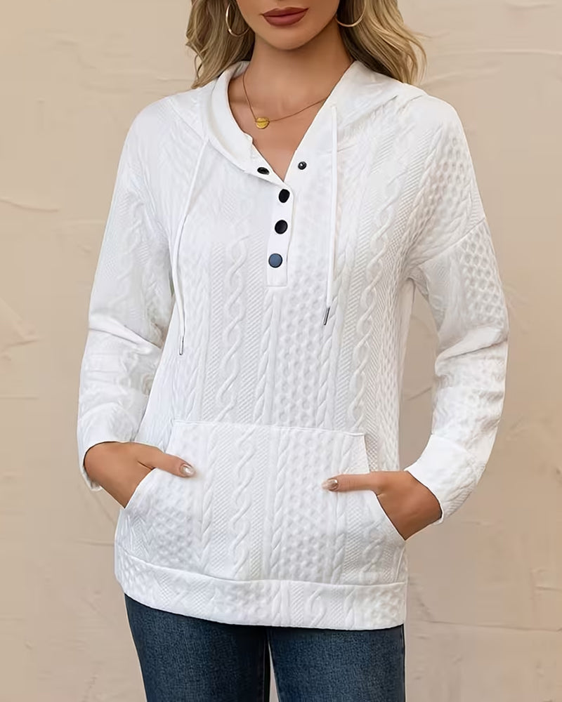 Solid Color Button-Down Jacquard Hoodie