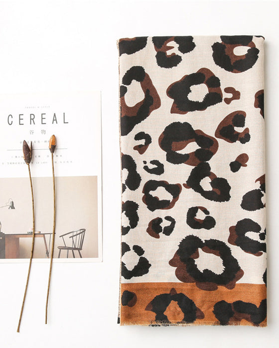 Women's Leopard Patchwork Print Fringe Shawl Scarf
