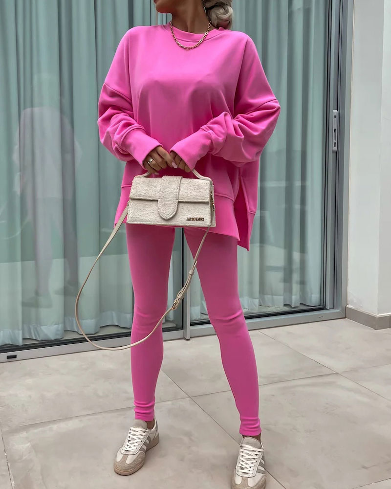 Slim Pants Loose Sweatshirt Set