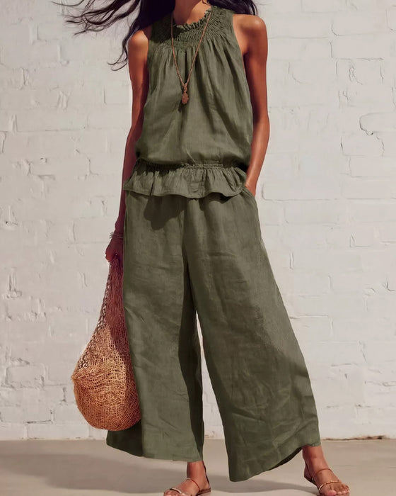 Sleeveless Ruffle Wide-Leg Pants Set