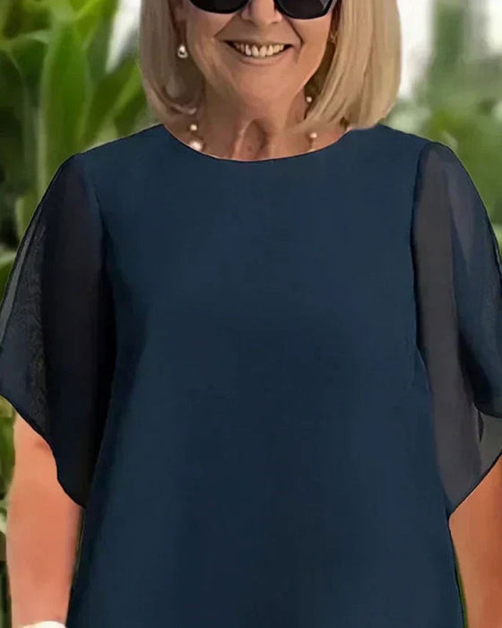 Chiffon Asymmetrical Top Wide-Leg Pants Set