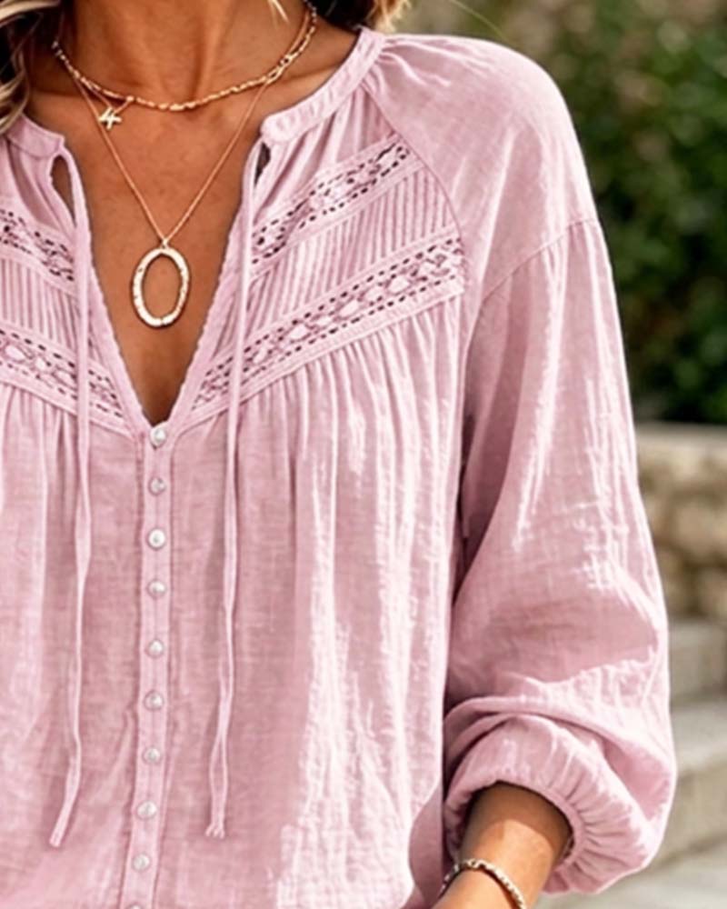Casual Hollow Out Lace Blouse