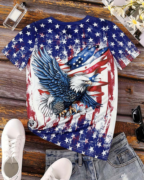 Stars And Stripes Eagle Print T-Shirt