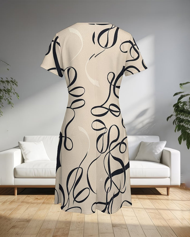 Line Print Crew Neck Dress