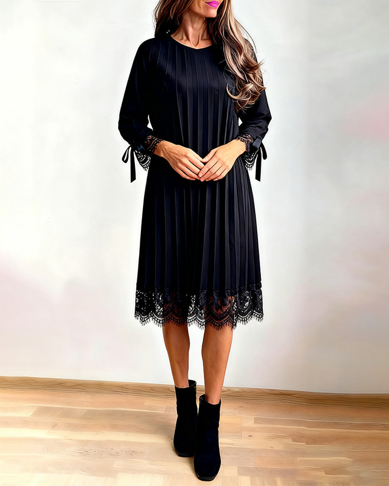 Lace-Trimmed Pleated Dress