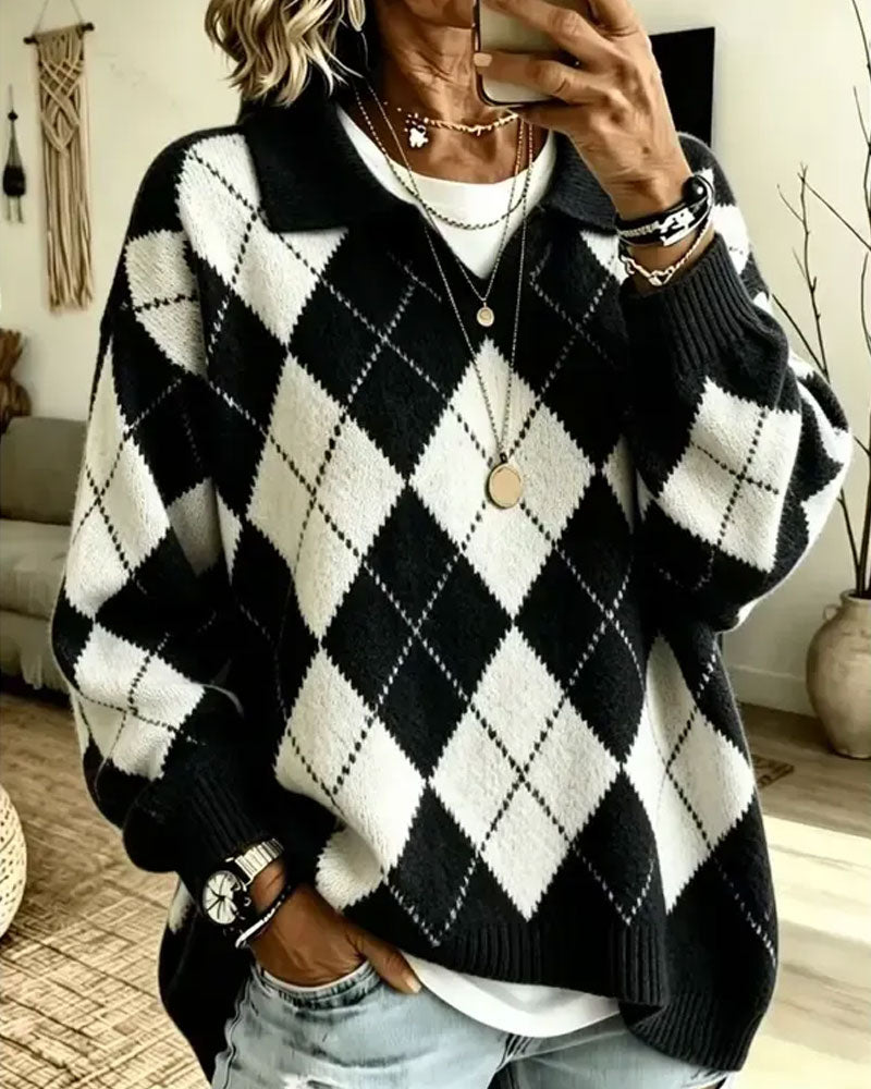 Diamond Lapel Loose Pullover